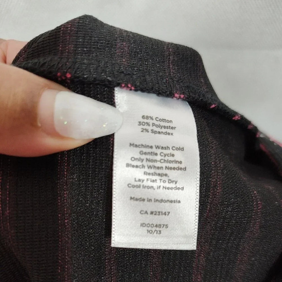 Talbots Dress Pleated Women Size 14 Pink Black Stripe Short Sleeve Square Neck - Picture 5 of 5